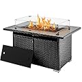 PRETZI 44in Fire Pit Table with Glass Wind Guard, 50,000 BTU CSA-Certified Propane Fire Pit with Tempered Glass Tabletop, Firepit Lid & Waterproof Cover for Outdoor/Patio(Rattan)