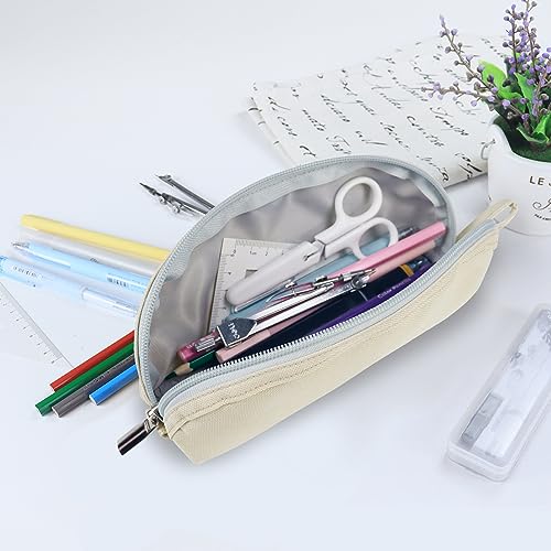 Image of Gloppie Pencil Pouch - Practical Pencil Case, Aesthetic Simple Pencil Bag, Small Pen Holder, Back to School Supplies for Girls Boys, Off White