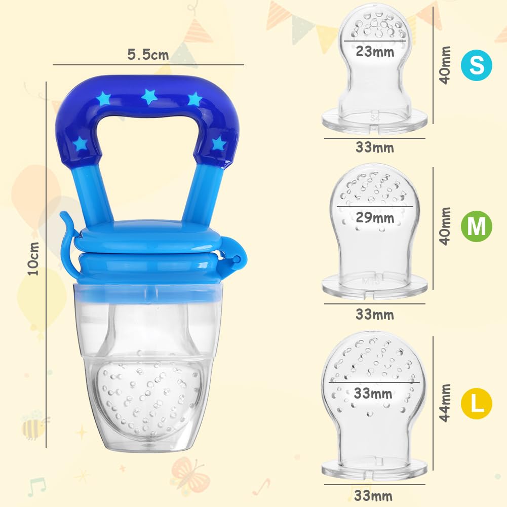 Vicloon Ciuccio per Alimenti Neonati, 3 Pezzi Ciuccio Frutta Neonati con 3 Ciuccio in Silicone(3 Taglie Differenti), Ciuccio Frutta per Bambini per Alleviare il Dolore allo Tempo, Senza BPA, 3 Colori