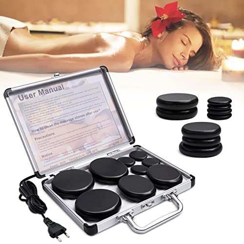 Hot Stone Massage Set, Lavasteine für Massage, Massagestein Basalt 9 Stück Steine im Heizkoffer Tragbar, Geeignet für Privatanwender, Spa, Massagetherapy & Entspannung (9 Stück Set)