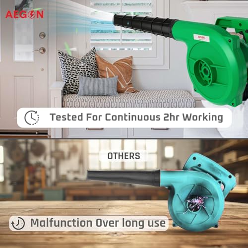 Image of AEGON V600 Professional Air Blower 600W with Flow Control, 100% Copper Motor, 16000 RPM, Powerful 4.5 m /min Airflow - for Car, Home, Garden & PC Cleaning - Green