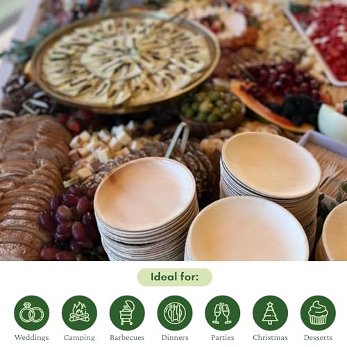 Disposable Palm Leaf Plates Set for Parties and Weddings (50-Pack) - 10 Inch Dinner Plates (25) and 7 Inch Dessert Plates (25)