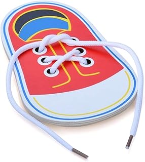 BesDirect Wooden Lacing Shoe Toy, Learn to Tie Laces Threading Educational Motor Skills Toys, Lacing Shoes Early Educational Board Game for Kids Toddler Early Education Teaching Aids