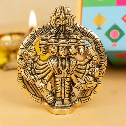 Image of Ekhasa 100% Pure Brass Panchmukhi Hanuman Idol with Gift Box | Bajrangbali God Statue for Home Door Entrance Main Door Vastu Protection | Religious Housewarming Grah Pravesh Gift