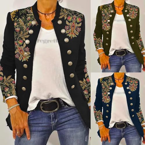 Women's Business Casual Buttons Pockets Open Front Blazer Suit, Elegant Floral Jacquard Peplum Blazer2