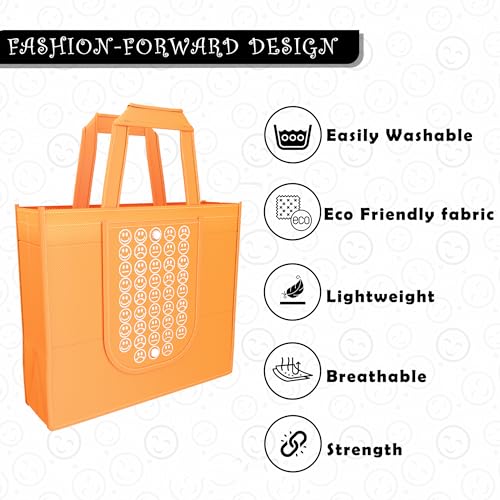 Image of Kuber Industries Pack of 3 Foldable Shopping Bags For Women | Grocery Bags For Market | Daily Use Bags | Smile- Orange, Black Yellow & White Blue