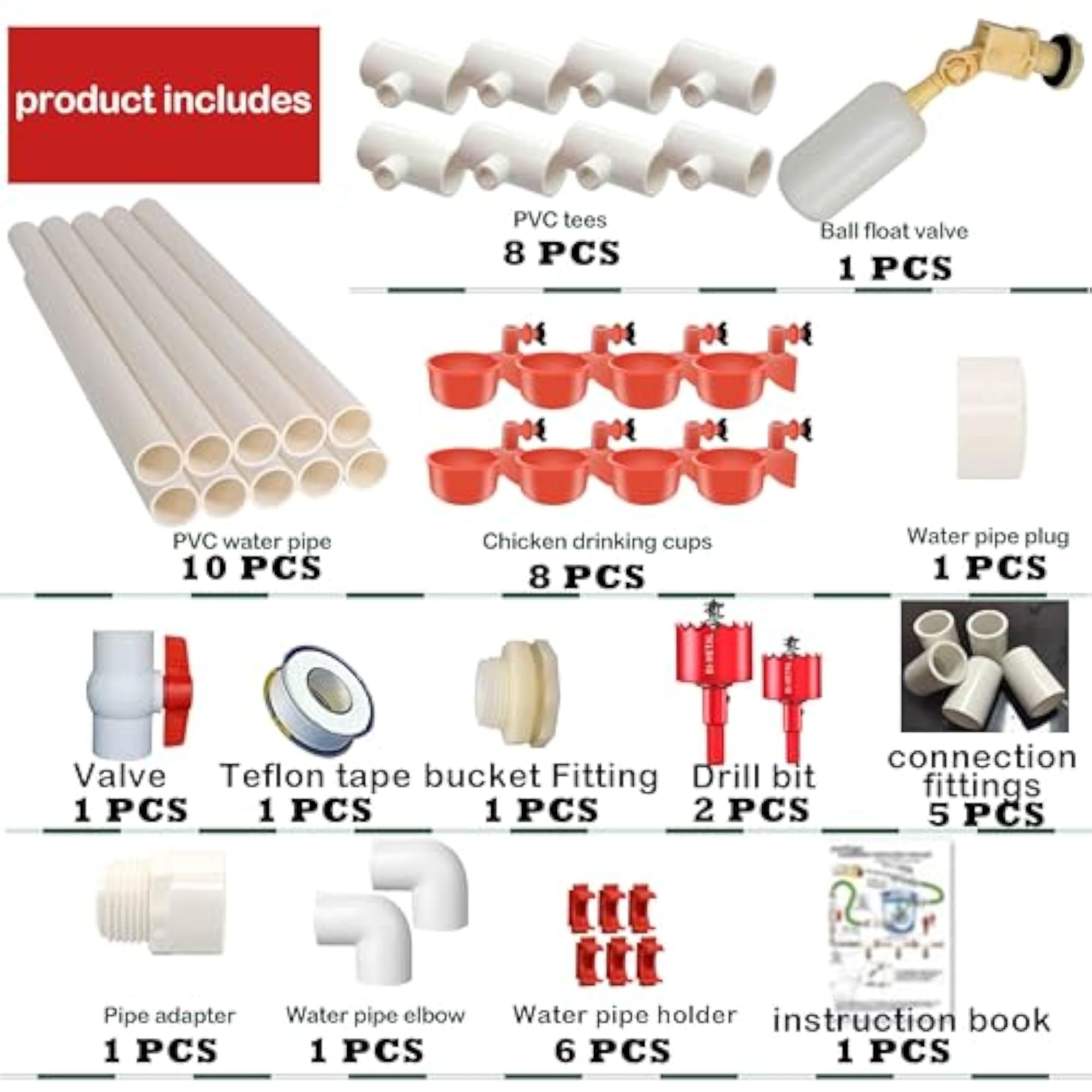 Complete Set Automatic Chicken Waterer Cups with PVC Pipe