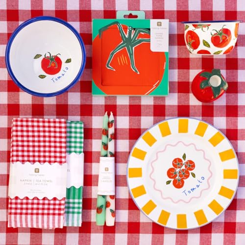 Talking Tables Bon Appetit Handgefertigtes Emaille-Dinnerteller mit Tomaten-Design langlebig leicht perfekt für Outdoor-Dining Picknick Camping Strand stilvolles Sommergeschirr spülmaschinenfest 25 cm