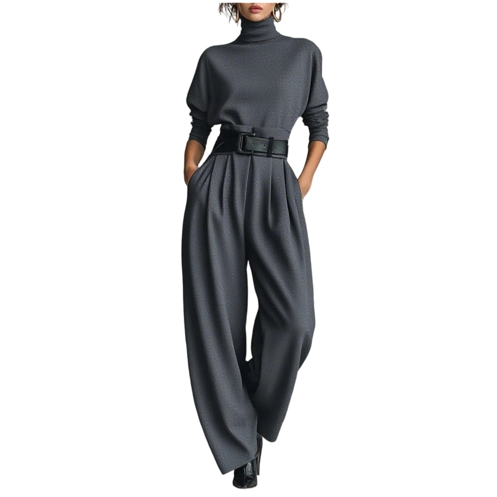 Generico Tailleur Elegante Donna Tinte Unite - Tuta Donna Completa Casual, Tute Elasticizzati Due Pezzi Classic, Top Manica Lunga Collo Alto E Pantaloni - Adatto Per La Primavera E L'autunno