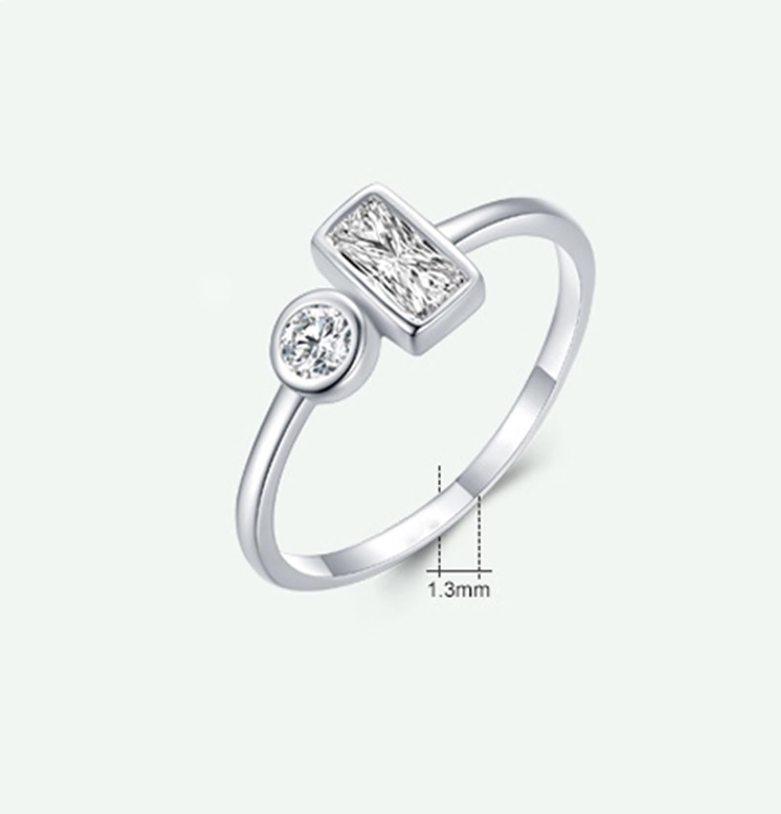 Pierścionek zaręczynowy, różowy pierścionek geometryczny, srebrny, ze szlifem prostokątnym, diament laboratoryjny, 14 K, białe złoto, rozmiar 58 (18,5)