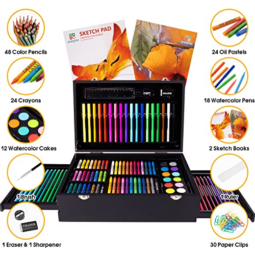 Art Supplies, 162-Piece Deluxe Wooden Art Set with 2 Sketch Pads, 48 Color Pencils, 24 Oil Pastels, 24 Crayons, 18… - Image 4