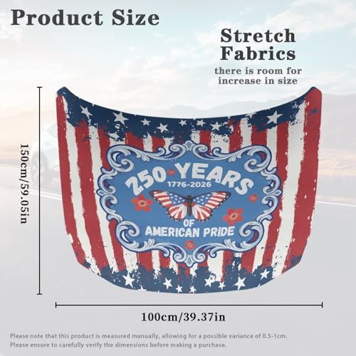 Image of American Flag Car Hood Cover, 250 Anniversary Automotive Exterior Accessories, July 4th USA Flag Butterfly All-Season Protection Suitable for SUV Sedan