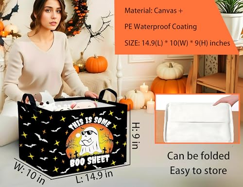 Image of Large Halloween Themed Candy Gift Boo Basket for Kids Baby Personalized Adults Storage Bin Fall Decor(Sunglasses Spooky)