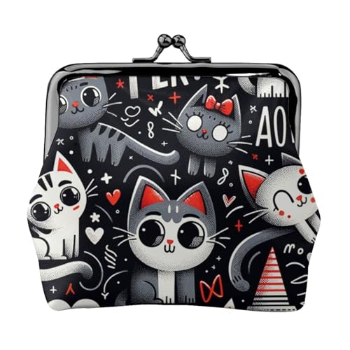 Pu Leather Buckle Coin Purse Kawaii-Kittens-Cats-Love Girls Kiss-Lock Change Purse Wallets