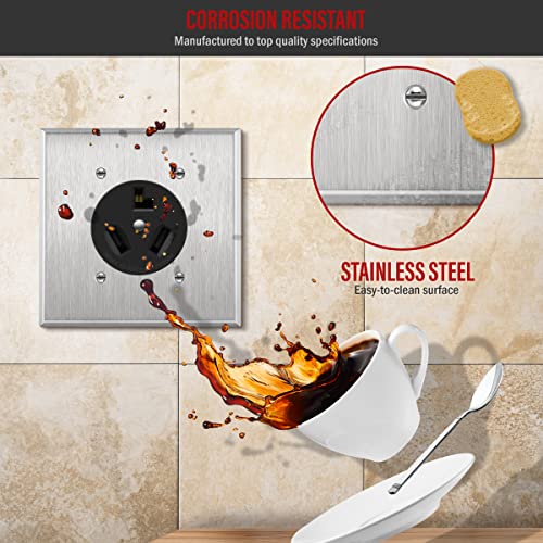 Enerlites 2.125" Diameter Single Hole Receptacle Outlet Metal Wall Plate, Corrosive Resistant, Size 2-Gang 4.50" X 4.57", 7792, 430 Stainless Steel, Ul Listed, Silver, Stainless-Steel #TOP2