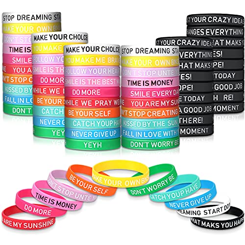 60 Pieces Inspirational Rubber Bracelets Motivational Quote Silicone Wristbands Multicolored Rubber Bracelets Stretch Bracelets Silicone Bangle Bracelets for Men Women Teens, 30 Styles, 11 Colors