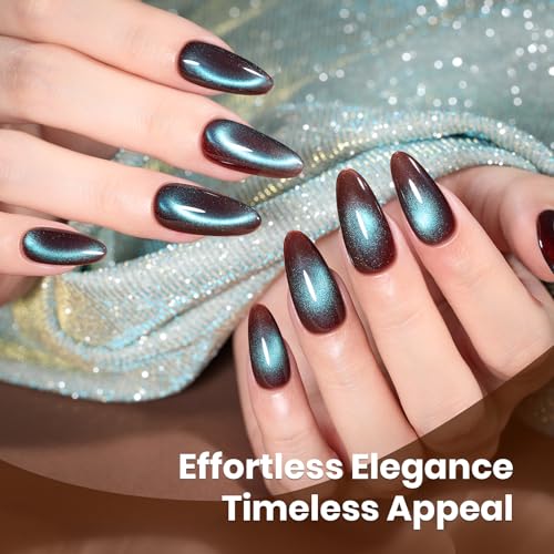 Image of Beetles Brown Cat Eye Gel Nail Polish - Aurora Mocha Cat Eye Gel Polish, 15ML Blue Powder Brown Glitter Fall Gel Polish Magnetic Shimmer Effect Soak Off UV Nail Art Design Manicure Gifts for Women