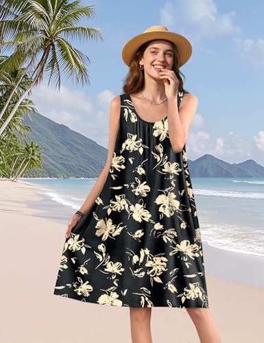 Image of YESNO Summer Dresses for Women Casual Boho Floral Sundresses Sleeveless Scoop Neck Beach Tank Dresses EVS