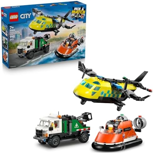 LEGO City Uçak, Servis Kamyonu ve Hoverkraft Karışımı 60505 – 7 Yaş Üzeri Çocuklar için Servis Şoförü, Sahil Güvenlik, Sağlık Görevlileri Minifigürü İçeren Oyuncak Yapım Seti, Hediye Fikri (990 Parça) - Görsel 1