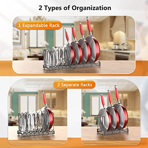 Pots And Pans Organizer, Mudeela 11 Expandable Pot Or Lid Holder, Organizer Rack For Cabinet With 11 Adjustable Dividers,Space-Saving Kitchen Organizer Suitable For Pan Drawer, Counter Top, Cupboard #TOP1