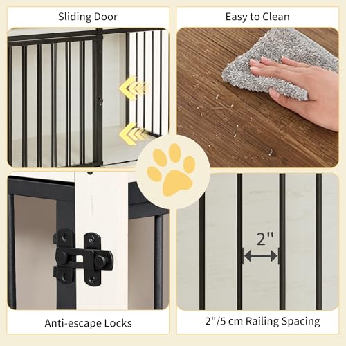 Hzuaneri Hundekäfig Möbel, 100cm hundebox für zuhause, Schiebetüren, 2 Tür, Moderne hundebox Holz Indoor für kleine/mittlere/große Hunde, Hundekäfig für Zuhause, 100 x 60 x 68 cm, Weiß Braun