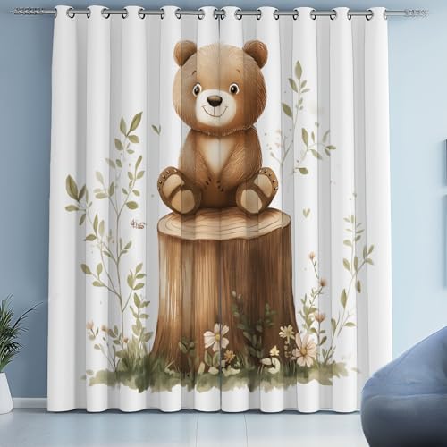 Tyafsgvqo Ourson Mignon Rideau 118x138 cm, Thermique Isolant Anti Froid, Rideau Ours de Dessin Animé, Lot de 2 Rideaux Occultant Opaque à Oeillets, pour...