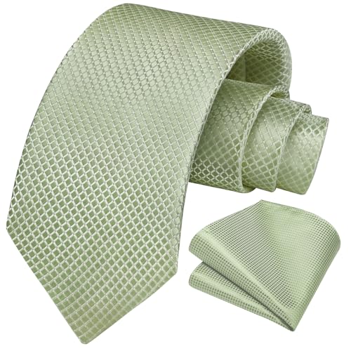 Image of HISDERN Mens Ties Plaid Tie and Pocket Square Set Classic Woven Formal Checkered Neckties & Handkerchief Wedding Party