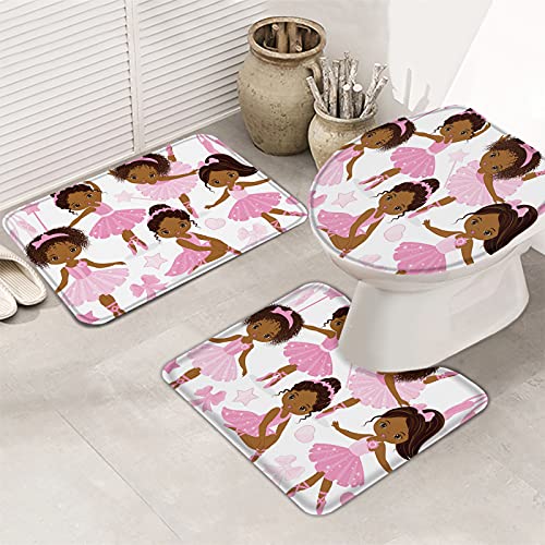 3-teiliges Badematten-Set, WC-Deckelbezug, niedliches Mädchen, Ballerina-Tänzerin, Gymnastikmuster, Konturteppich, WC… – Bild 5