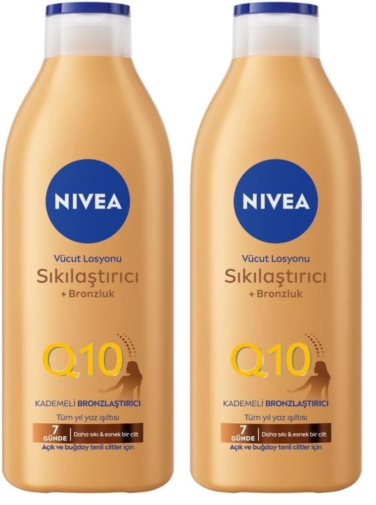 NIVEA Q10 Sıkılaştırıcı Ve Kademeli Bronzlaştırıcı Vücut Losyonu 400ml, 7 Günde Sıkılaş, Açık Buğday Ten (2 paketi)