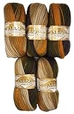 80% acrílico y 20% lana. ALIZE Juego de 5 ovillos de lana con hilo de tricotar, en un diseño degradado multicolor, con un 20% de lana y un peso individual de 100 g (500 g en total) - Terra Oliv Braun Beige 5850