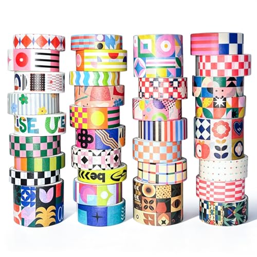 Bomichi Washi Tape Set - 34 Rolls Modern Geometric Pattern Washi Tape for Bullet Journaling, Scrapbooking, Planner Borders, DIY Collage Supplies,Gift Wrapping, School Supplies