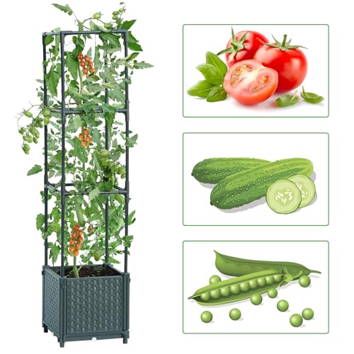 LINEX Raised Garden Bed Planter Box with Trellis, 41.3” Tomato Planters for Climbing Plants Vegetable Vine Flowers Outdoor Patio, Tomatoes Cage w/Self-Watering - Image 3
