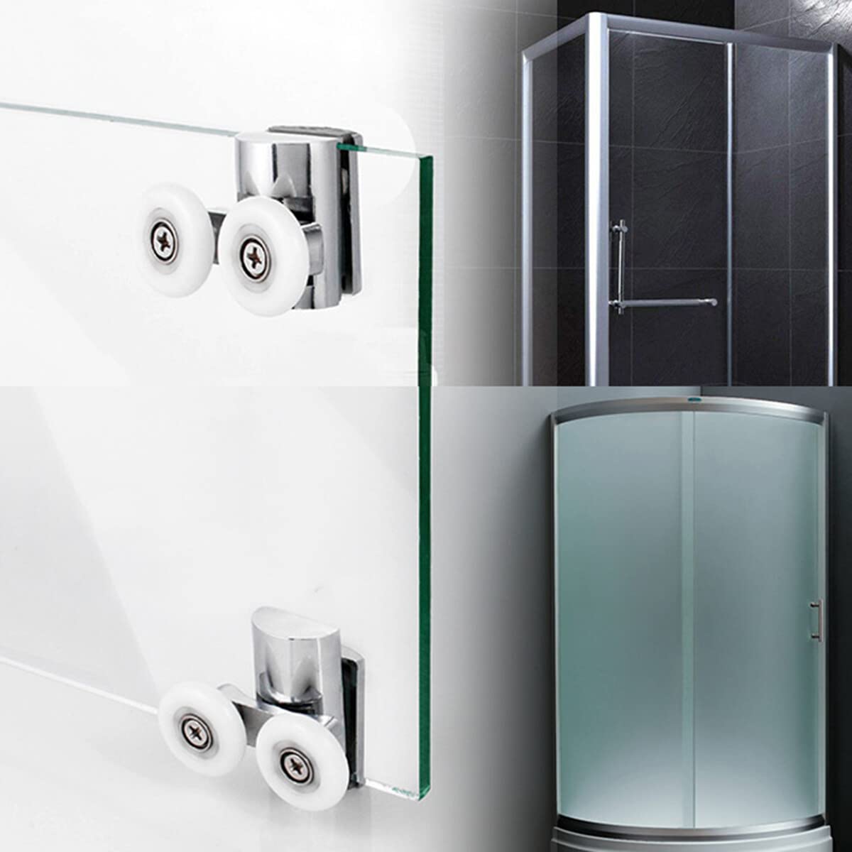 Shower Door Wheels Heavy Duty Zinc Alloy Dual Wheel Top & Bottom Shower Door Rollers Runners Set of 4, As Shown - Image 2