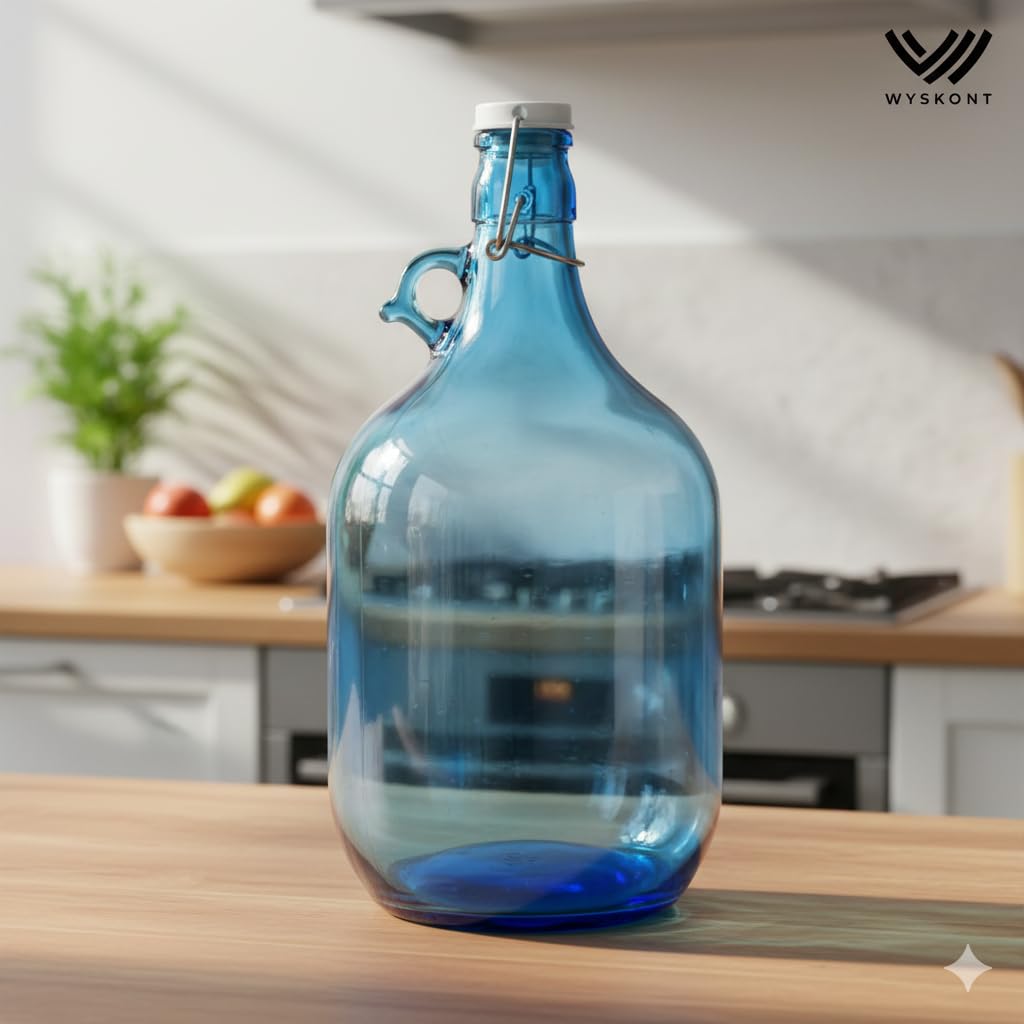 Bouteille en verre ronde en forme de ballon - Bleu/bleu mer - Bouteille en verre de 5 litres avec poignée et bouchon à étrier - 1 pièce (bleu mer 5 l, 1 pièce)