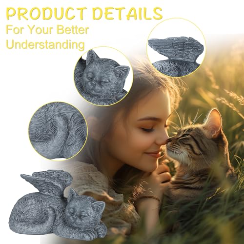 DiDiBirDi Katze Engel Haustier Denkmal Gedenkstein für Katze Grab Marker Tribut Statue,Katze Indoor Memorial Geschenk für den Verlust von Katze, schlafende Katzeengelfigur aus Kunstharz