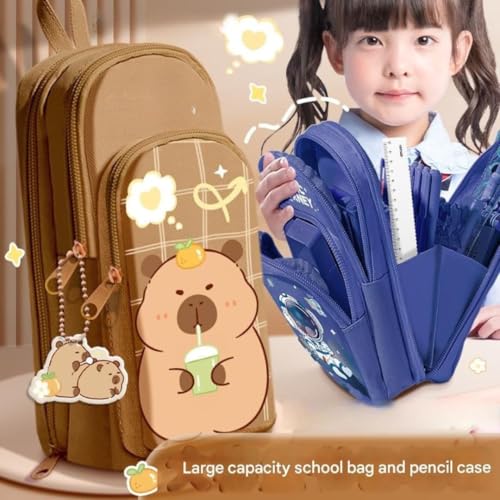 Image of Canvas Space Astronaut Pencil Case 6 Layer with 3 Compartment Cute Aesthetic Pencil Case for Boys & Girls Large Capacity Pencil Pouch for School (Cosmic Journey - Blue)