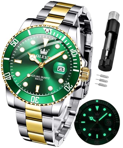 Image of OLEVS Watch for Men Stainless Steel Analog Quartz Chronograph Moon Phase Watch Waterproof Date Luminous Wrist Male Watches,Gift for Men