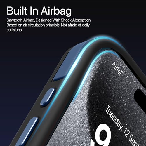 Image of Vaku Luxos Elemento Series Back Cover Case for iPhone 15 Pro Metal Frame Camera Bump Shockproof Scratch Resistant Slim Thin Military-Grade Protection- Blue
