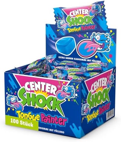 Center Shock Zungenmaler Pillow, Box mit 100 Kaugummis, Extra saurer mit Füllung, geeignet für Geburtstag, Pinata, Candy-Bar und Weihnachten, 400g