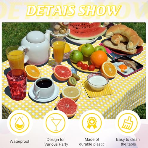 Image of 12Pack Yellow and White Plastic Checkered Tablecloth, Premium Decorative Disposable Yellow Gingham Plaid Table Cloths for Parties, Rectangle Party Table Cover for Picnic Birthday Wedding, 54x108 Inch