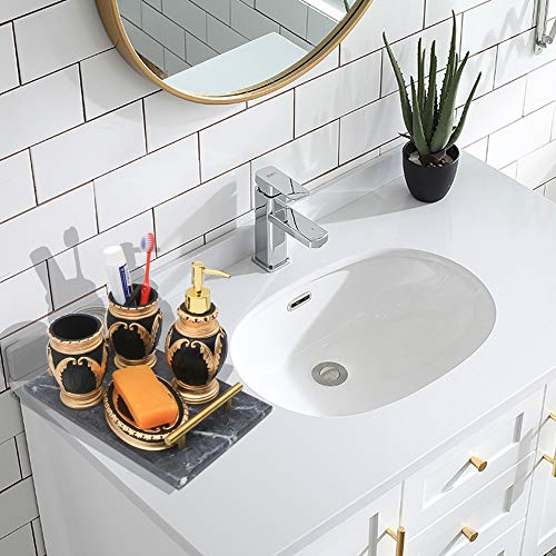 LUANT 4 Pieces Bathroom Accessory Set Including Tumbler, Toothbrush Holder, Soap Dish and Soap Dispenser, Black with Gold - Thumbnail 3