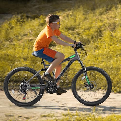 Image of Ecarpat 24 /26 /27.5 Inch Mountain Bike, Full /Front Suspension Mens Boys Mountain Bike with 21 Speed Steel Frame and Dual Disc Brakes, Adult Sport Bicycle for Trail City Road, Gift Choice