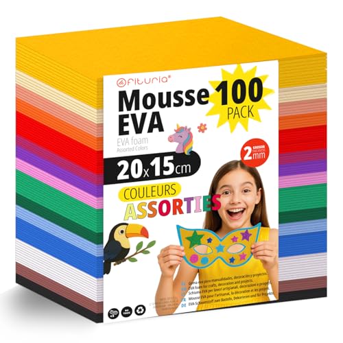 Feuilles Mousse EVA multicouleur 20x15 cm pour loisirs créatifs et projets artistiques
