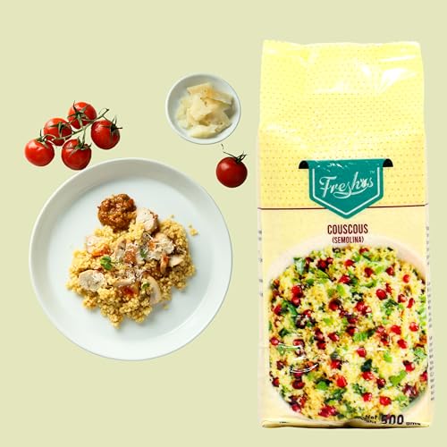 Image of Freshos Couscous Semolina, 500 Gm, Pack of 2 | Quick Cooking, Imported from Italy, Vegan-Friendly, Gluten-Free, Non-GMO.
