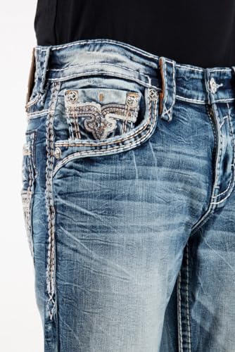 Rock Revival - Mens Robin RP3727 Straight Jeans, Color Med Blu, Size: 38W x 32L4
