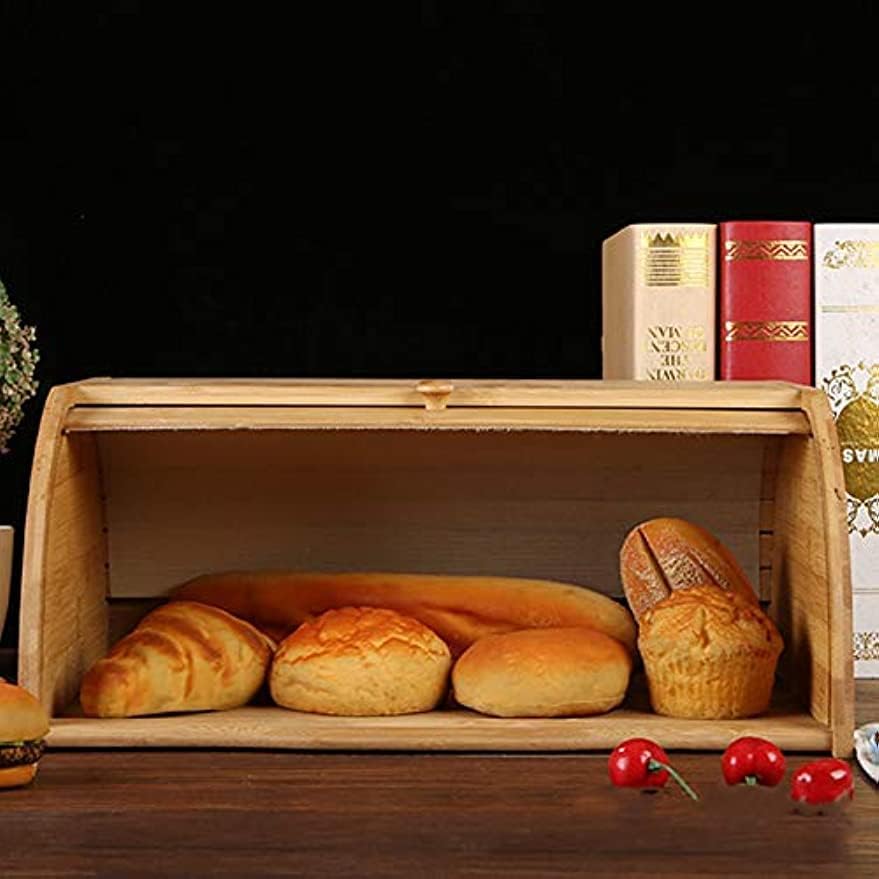 パンケース 竹製 収納ボックス ブレッドケース 北欧 木製パン収納 大容量 キッチン用 調味料ラック (40*27*17cm)