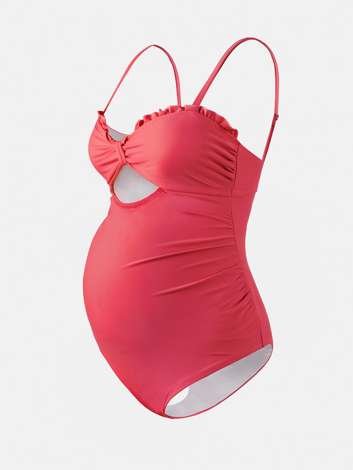 CUPSHE Traje de baño de maternidad de una pieza para embarazo, traje de baño con volantes, cuello corazón, corte frontal, lazo trasero, gancho