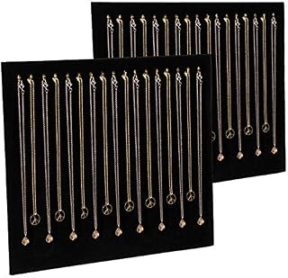 Black Velvet Necklace Organizer with 17 Hooks, Jewelry Display Tray (2-Pack)