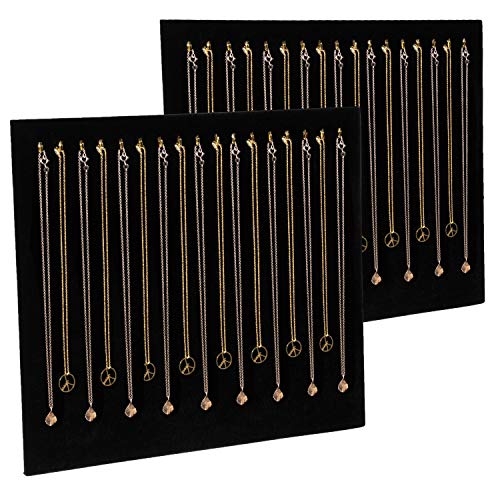 Black Velvet Necklace Organizer with 17 Hooks, Jewelry Display Tray (2-Pack)