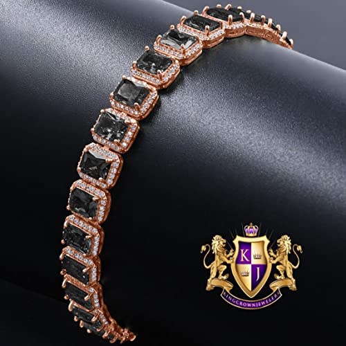 Kingcrown Jewelers 14K Rose Gold Finish Onyx Black Simulated Diamonds Solitaire Mens Ladies Bracelet 10Mm / 8.5 Inch #TOP1